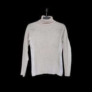 Athleta Mesa Hybrid Ivory Merino Wool T-Neck Stretch Panels Sweater, Size XXS